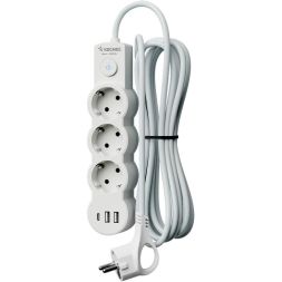 Удлинитель 3х3м с заземл. 10А IP20 USB 2800Вт 220В ПВС 3х1 с выкл. бел. КОСМОС YKsm3m3g-Z-VU10А-W