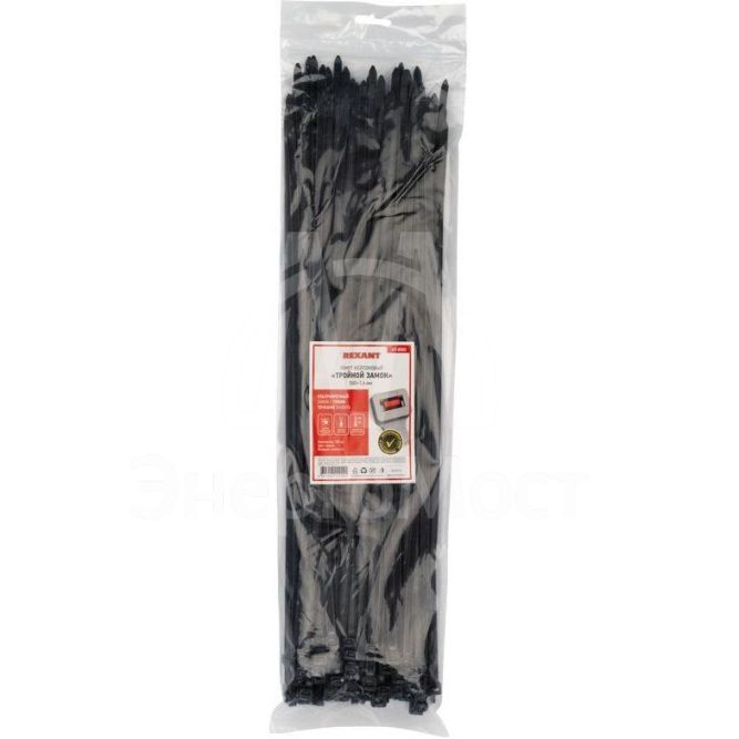 Хомут кабельный 7.6х500 тройной замок нейл. черн. (уп.100шт) Rexant 67-0503