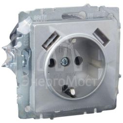 Розетка BRITE РЮш10-1-БрА 16А с USB A+A 2.1А с заземл. защ. шторки алюм. IEK BR-R14-16-U21-D21-K47