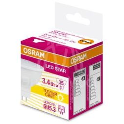 Лампа светодиодная LED STAR MR16 3.4W/830 (замена 35Вт) 3.4Вт 3000К тепл. бел. GU5.3 300лм 110 град. 220-240В матов. пласт. OSRAM 4058075129009