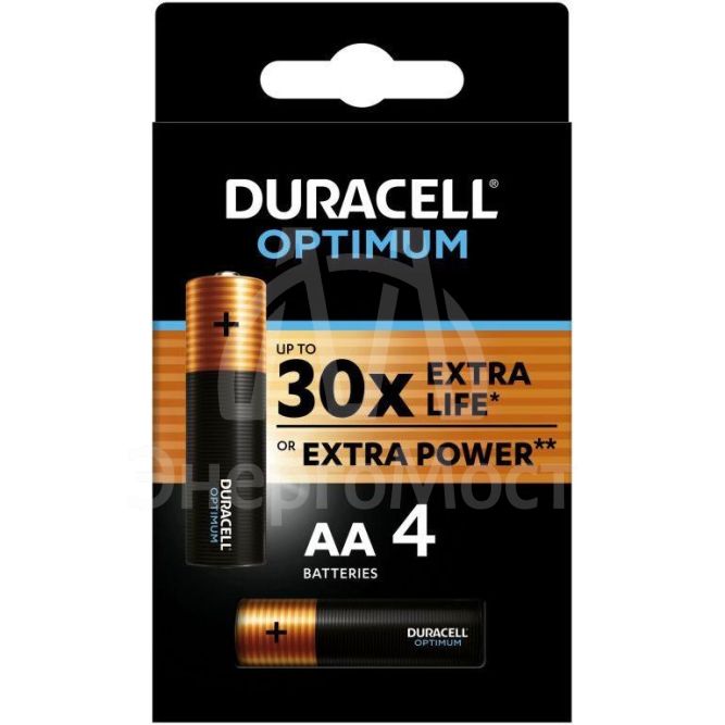 Элемент питания алкалиновый АА 1.5В LR6-4BL Optimum 5014061 (блист.4шт) Duracell Б0056020