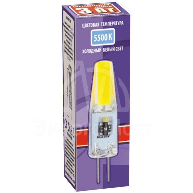 Лампа светодиодная PLED-G4 COB 3Вт капсульная 5500К холод. бел. G4 240лм 220В JazzWay 2857477
