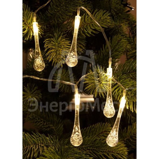 Гирлянда светодиодная &amp;quot;Капельки&amp;quot; 10LED 1.8+0.3м тепл. бел. акрил КОСМОС KOC_GIR-B112