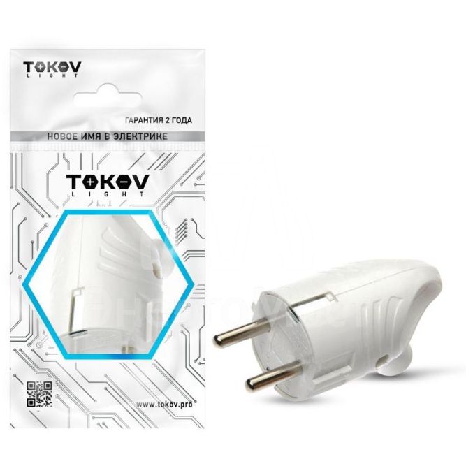 Вилка электрическая с заземл. с кольцом (ушком) 16А 250В IP20 бел. TOKOV ELECTRIC TKL-PLUZR-C01