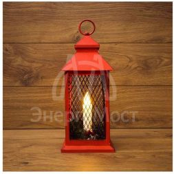 Фонарь декоративный со свечкой красный корпус 13.5х13.5х30.5см тепл. бел. Neon-Night 513-041