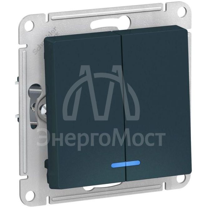 Выключатель 2-кл. СП AtlasDesign 10А IP20 (сх. 5а) 10AX с подсветкой механизм изумруд SchE ATN000853