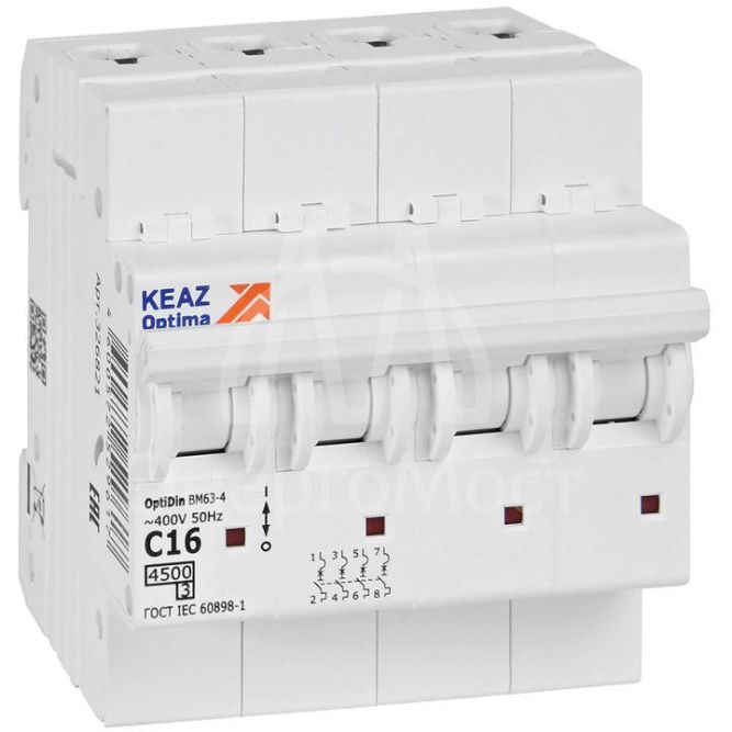 Выключатель автоматический модульный OptiDin BM63-4C16-4.5-УХЛ3 КЭАЗ 326821