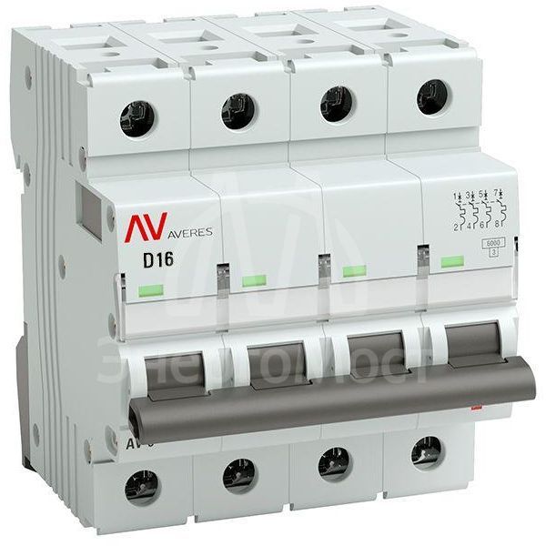 Выключатель автоматический модульный 4п D 16А 6кА AV-6 AVERES EKF mcb6-4-16D-av
