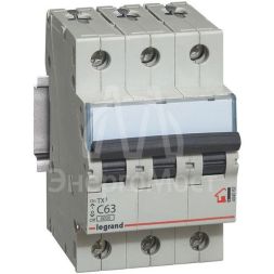 Выключатель автоматический модульный 3п C 63А 6кА TX3 6000 3мод. 400В Leg 404062