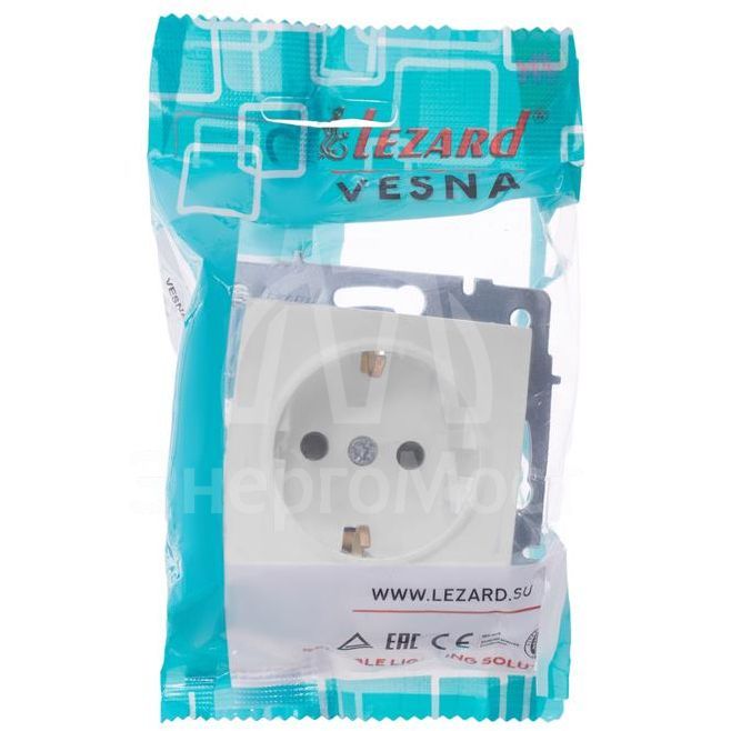 Розетка 1-м СП Vesna с заземл. защ. шторки ПБТ механизм бел. LEZARD 742-0288-124B