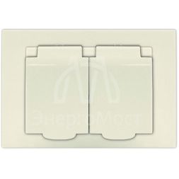 Розетка 2-м СП Афина 16А IP20 с заземл. c крышкой в сборе сл. кость (ivory) Universal A0031-I