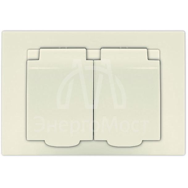 Розетка 2-м СП Афина 16А IP20 с заземл. c крышкой в сборе сл. кость (ivory) Universal A0031-I