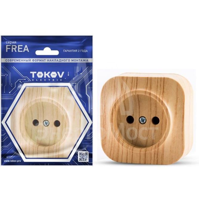 Розетка 1-м ОП Frea 16А IP20 250В без заземл. АБС-пластик сосна TOKOV ELECTRIC TKE-FR-R1-C25