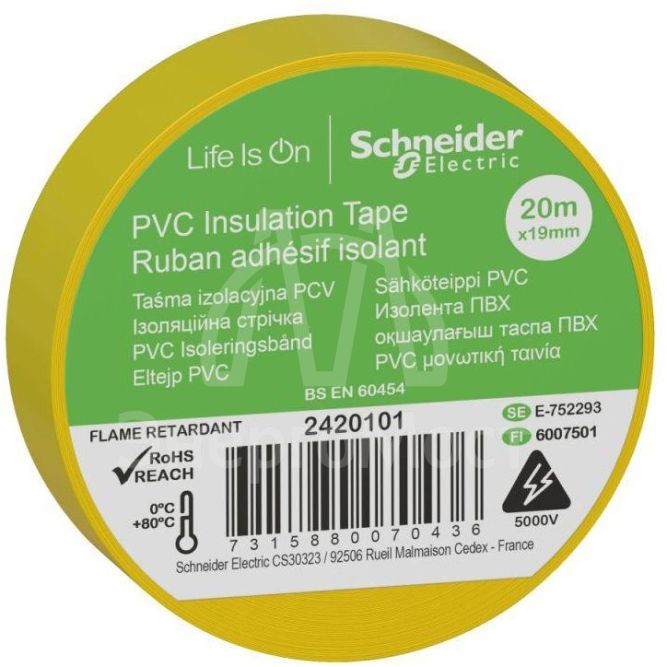 Изолента ПВХ 19мм (рул.20м) желт. SchE 2420101