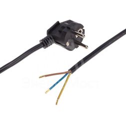 Шнур электрический с угловой вилкой 10А 2500Вт ПВС 3х1.0кв.мм 1.5м черн. Rexant 11-1318