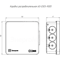 Коробка распределительная ОП 100х100х40 для прямого монтажа двухкомпонентная безгалогенная (HF) 12 вводов IP66 черн. Промрукав 60-0303-9005