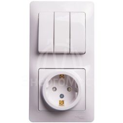 Блок комбинированный GLOSSA розетка защ. шторки с заземл. + выкл. 3-кл. бел. SchE GSL000178