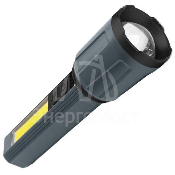 Фонарь аккумуляторный ручной 3Вт LED+5Вт COB LED zoom-линза Li-ion 18650 1200мА.ч корпус ABS-пластик индикатор уровня заряда USB-шнур в комплекте КОСМОС KOC124Lit
