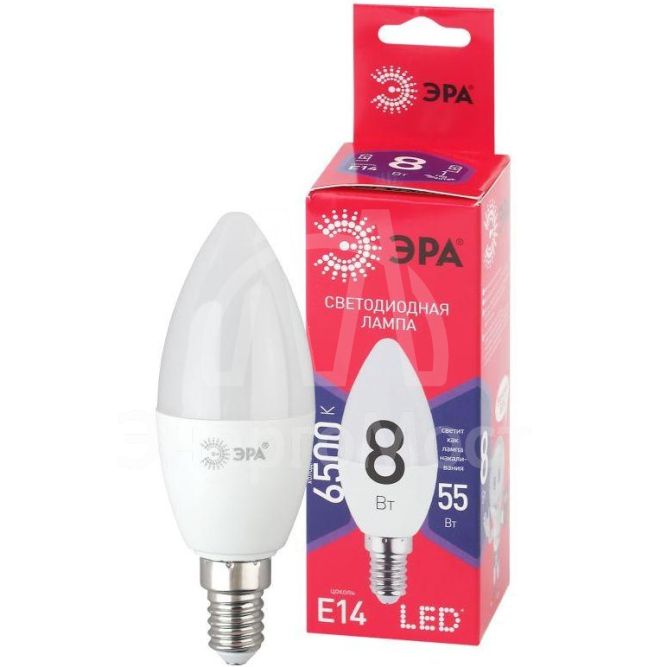 Лампа светодиодная RED LINE LED B35-8W-865-E14 R 8Вт B35 свеча 6500К нейтр. бел. E14 Эра Б0045341