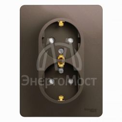 Розетка 2-м Glossa 16А защ. шторки с заземл. в сборе шоколад SchE GSL000826