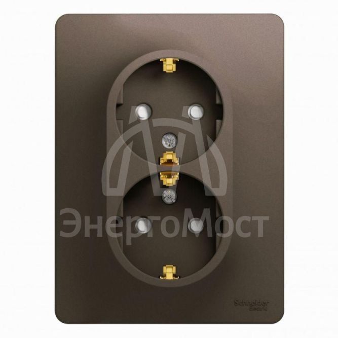Розетка 2-м Glossa 16А защ. шторки с заземл. в сборе шоколад SchE GSL000826
