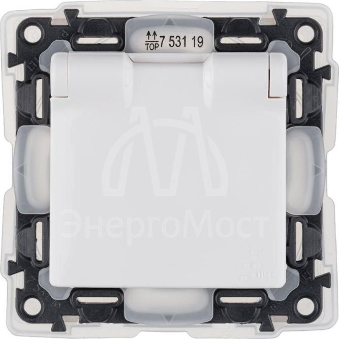 Механизм розетки 1-м СП Valena Life 16А IP44 250В 2К+З защ. шторки откидная крышка бел. Leg 753119