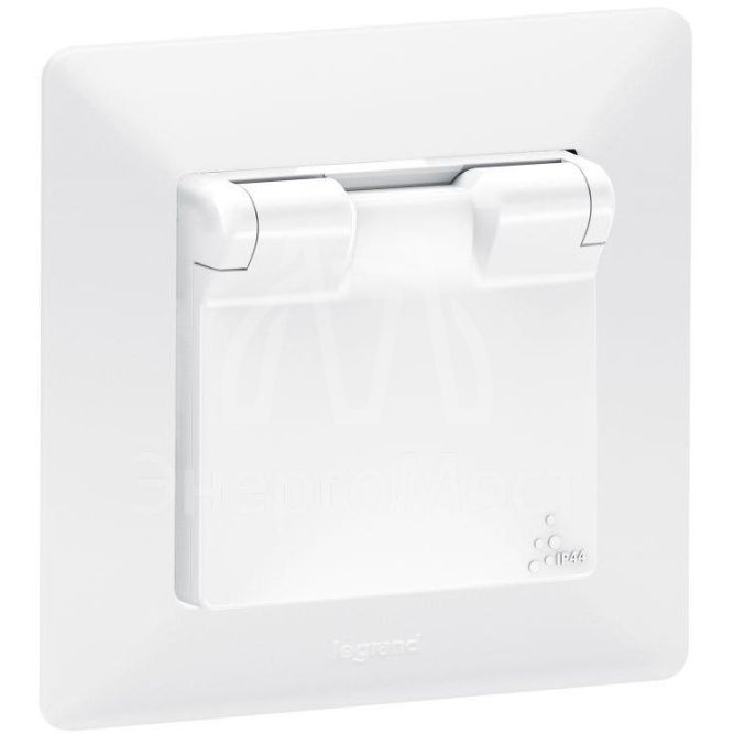 Механизм розетки 1-м СП Valena Life 16А IP44 250В 2К+З защ. шторки откидная крышка бел. Leg 753119