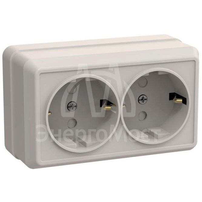 Розетка 2-м ОП Октава 16А РСш22-3-ОКм защ. шторки с заземл. IP20 крем. IEK ERO24-K33-16-DC