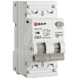 Выключатель автоматический дифференциального тока 2п (1P+N) C 63А 100мА тип AC 6кА АВДТ-63N (электрон.) PROxima EKF D63N26E63C100