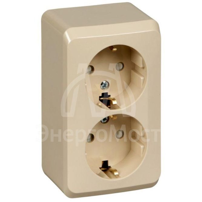 Розетка 2-м ОП Этюд 16А защ. шторки с заземл. крем SchE PA16-008K