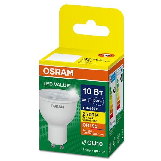 Лампа светодиодная LED G4 Value LVPAR16100 10W/927 CRI95 10Вт 2700К 1000лм рефлектор прозр. GU10 170-250В OSRAM 4630557648033