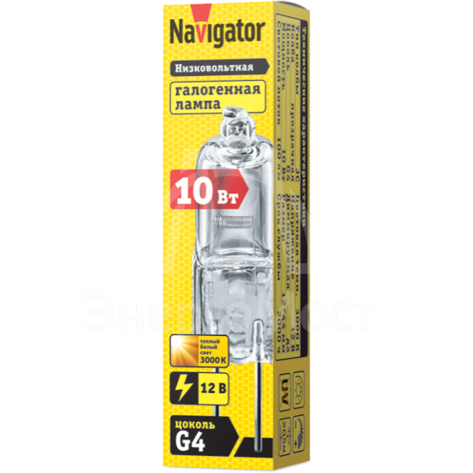 Лампа галогенная 94 209 JC 10Вт clear G4 12В 2000h Navigator 94209