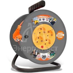 Удлинитель на катушке 4х20м с заземл. 6А IP44 ВЕМ-250 термо ПВС 3х0.75 розетки с защ. шторками UNIVersal 1679