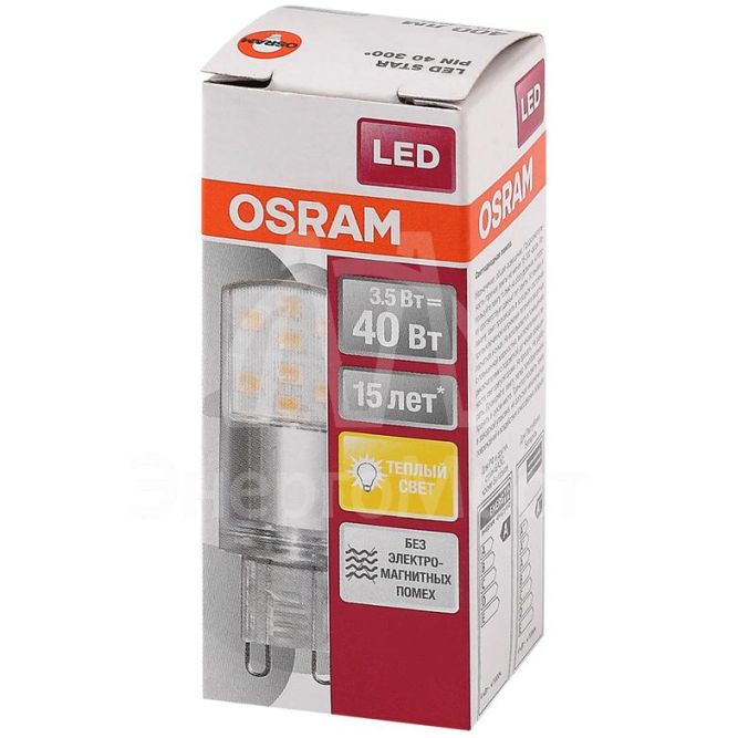 Лампа светодиодная LED STAR PIN40 3.5W/827 (замена 40Вт) 3.5Вт 2700К тепл. бел. G9 400лм 220-240В прозр. пласт. OSRAM 4058075315822