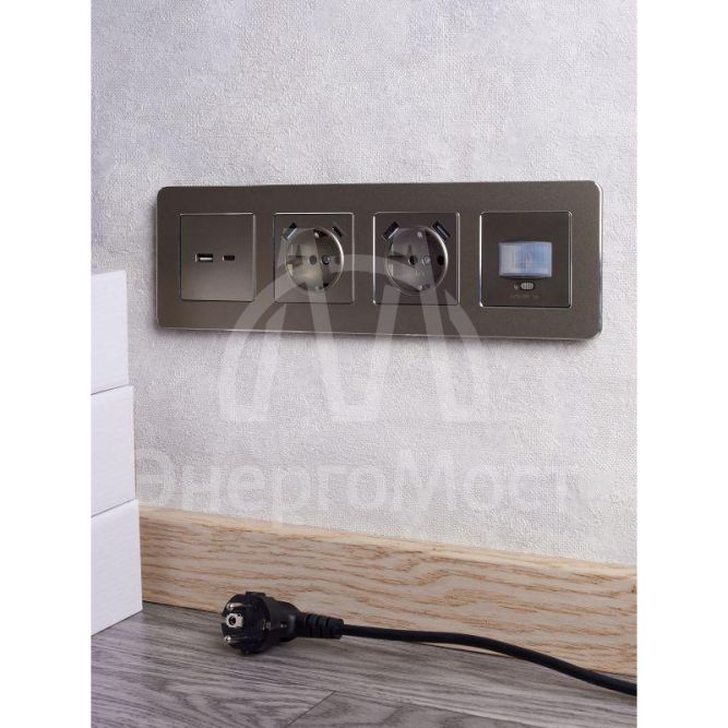 Розетка BRITE РЮш11-1-БрШ 16А с USB A+C 18Вт с заземл. защ. шторки шампань IEK BR-R14-16-U22-018-K37