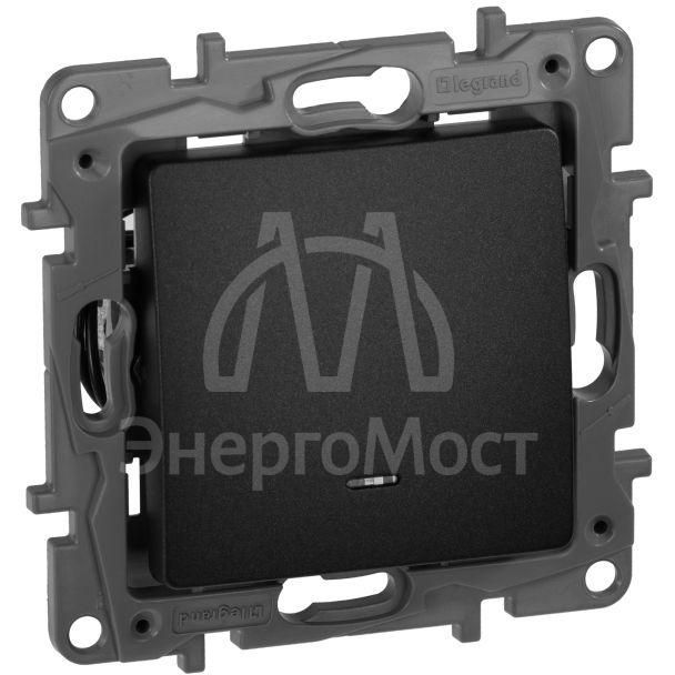 Механизм переключателя 1-кл. СП Etika Plus 10А IP20 250В 10AX с подсветкой безвинт. зажимы антрацит Leg 672615