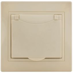 Розетка 1-м СП Кварта РСбш10-3-ККм 16А IP20 с заземл. защ. шторки с крышкой крем. IEK ERK12-K33-16-DM