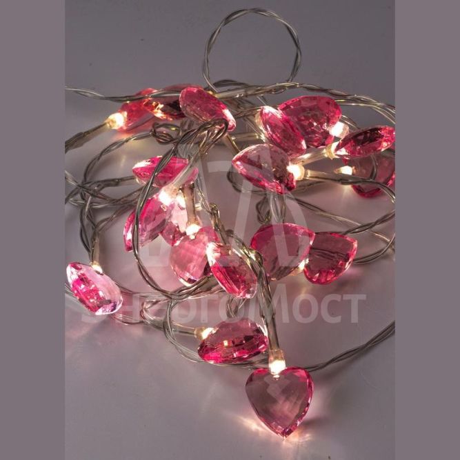 Гирлянда светодиодная &amp;quot;Сердечки 3D&amp;quot; 20LED 2.5х1х2.3см 1.9+0.5м роз. прозр. акрил тепл. бел. КОСМОС KOC_GIR-B111