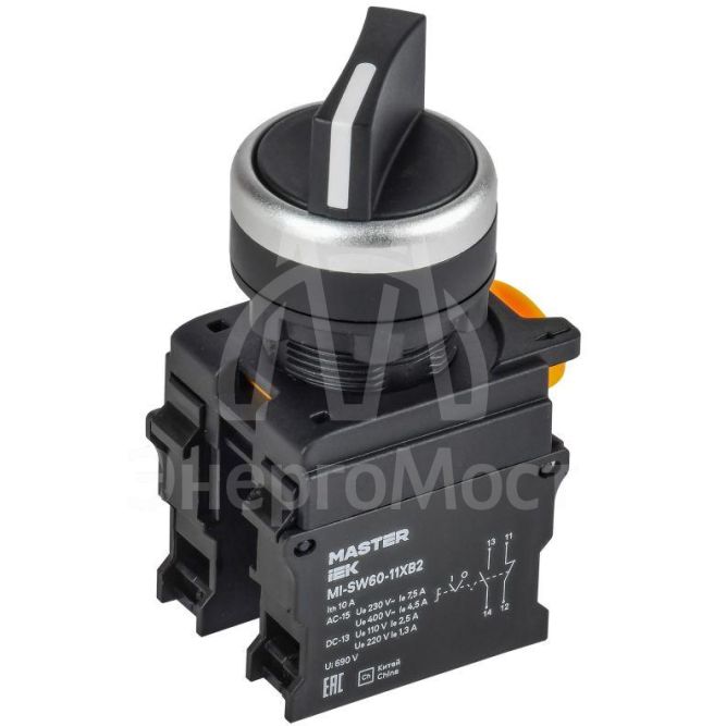 Переключатель 2 полож. 1НО+1НЗ длин. ручка черн. MASTER IEK MI-SW60-11XB2-3-25-2-K02