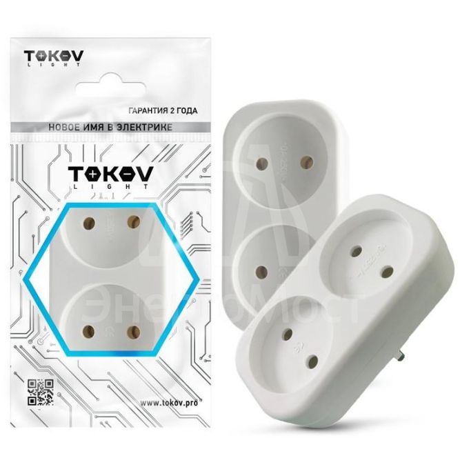 Разветвитель 2-м без заземл. 16А 250В IP20 полипропилен бел. TOKOV ELECTRIC TKL-S2-C01