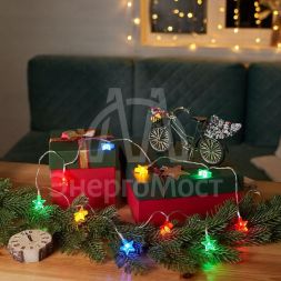 Гирлянда светодиодная &amp;quot;Звездочки&amp;quot; 1.5м 10LED мультиколор провод прозр. 2хAA (батарейки не в комплекте) Neon-Night 303-090