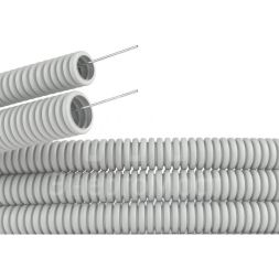 Труба гофрированная ПВХ d25мм тяжелая с протяж. сер. (уп.50м) DKC 91525