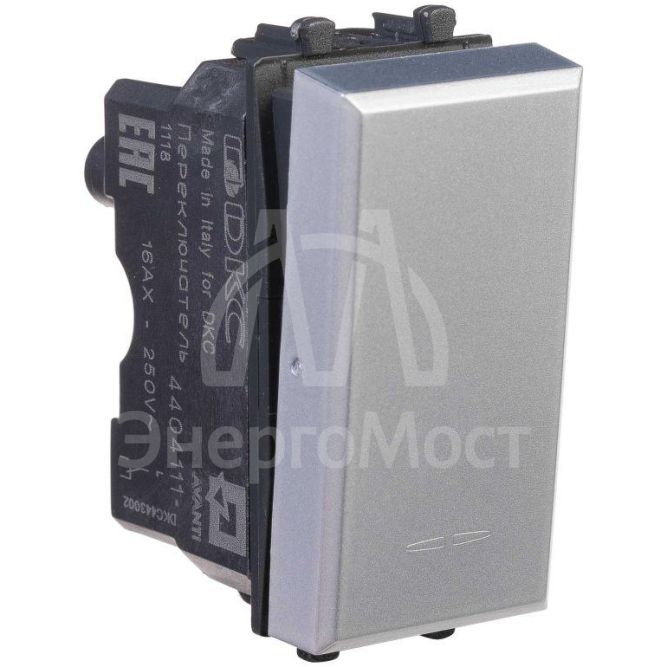 Переключатель модульный 1-кл. 1мод. Avanti &amp;quot;Закаленная сталь&amp;quot; 16А сер. DKC 4404111