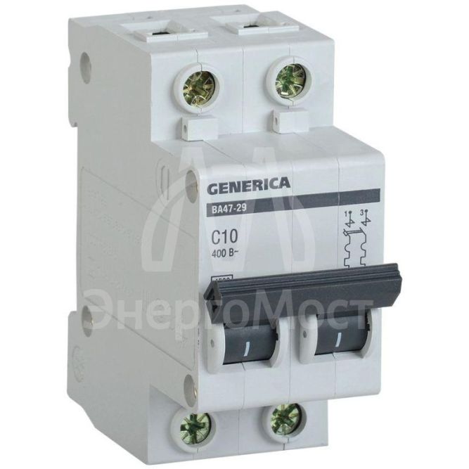 Выключатель автоматический модульный 2п C 10А 4.5кА ВА47-29 GENERICA IEK MVA25-2-010-C