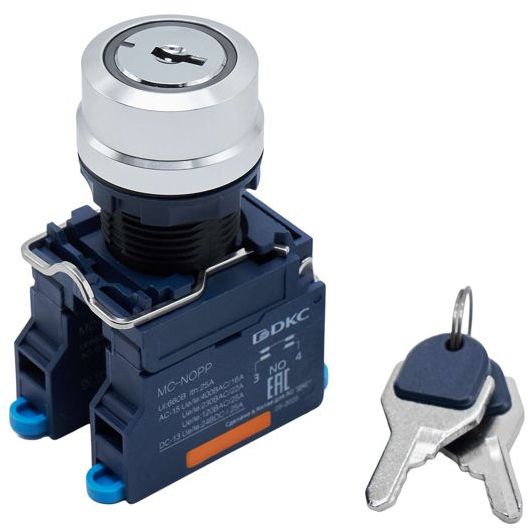 Головка переключателя с ключом на 2 положения с возвратом стандартная ручка алюм. черн. DKC M22S-KM2A