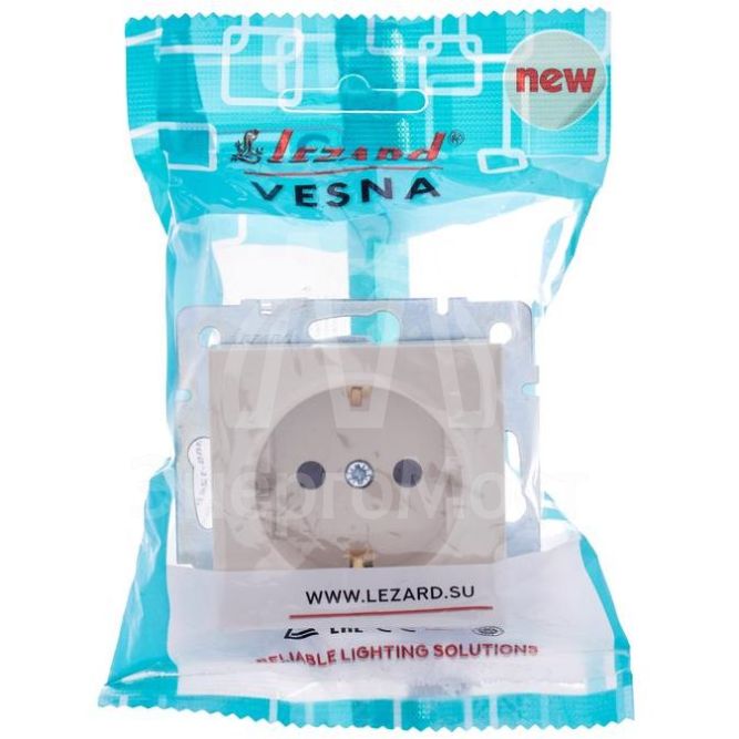 Розетка 1-м СП Vesna с заземл. защ. шторки ПБТ механизм крем. LEZARD 742-0388-124B