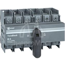 Рубильник 3п 80А реверсивный с рукояткой управления для прямой установки TwinBlock EKF tb-s-80-3p-rev