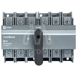 Рубильник 3п 80А реверсивный с рукояткой управления для прямой установки TwinBlock EKF tb-s-80-3p-rev
