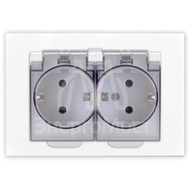 Розетка 2-м СП Афина 16А IP20 с заземл. c прозрачной крышкой в сборе бел. Universal A0031