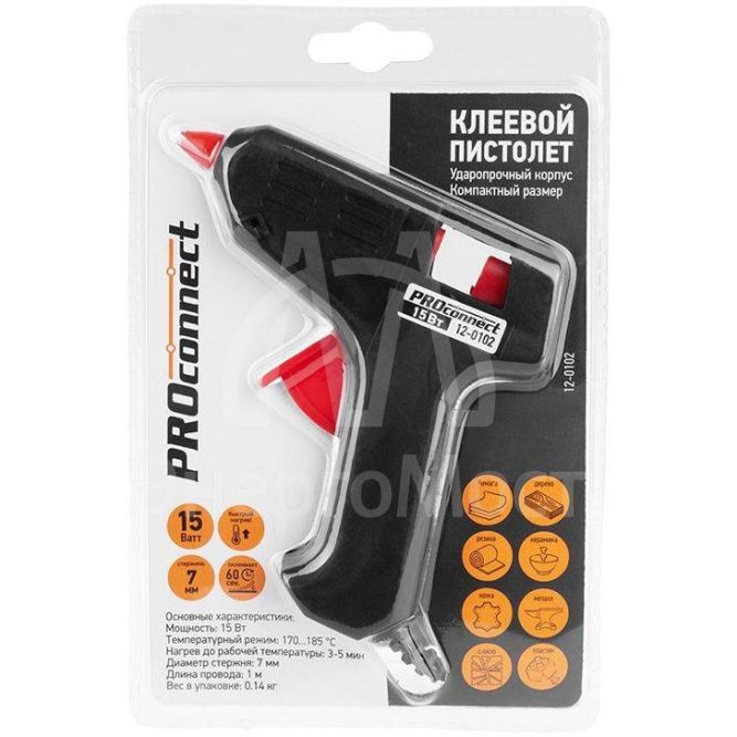 Пистолет клеевой 15Вт малый (блист.) PROCONNECT 12-0102